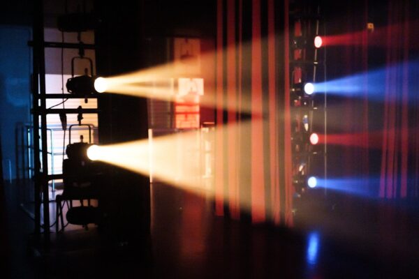 red and yellow light on a dark room